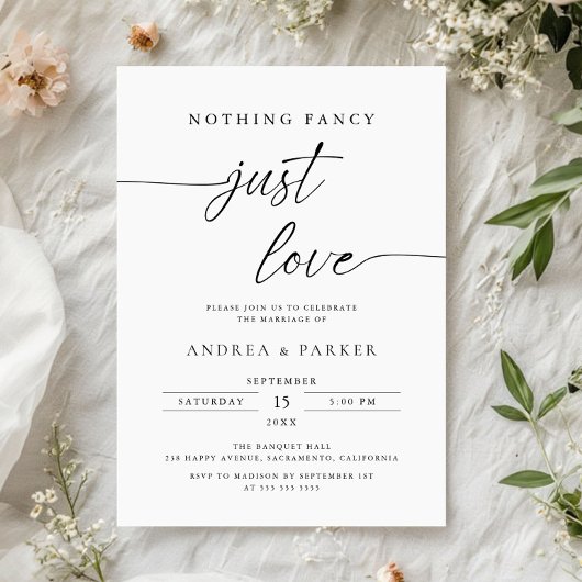 Invitation Nothing Fancy Just Love, Minimalist Casual Wedding