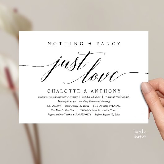 Invitation Nothing Fancy, Just Love, Modern Classy Reception