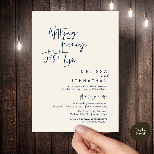 Invitation Nothing Fancy Just Love, Modern Wedding Dinner