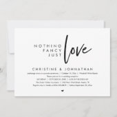 Invitation Nothing Fancy, Just Love, Modern Wedding Reception (Devant)