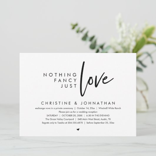 Invitation Nothing Fancy, Just Love, Modern Wedding Reception (Debout devant)