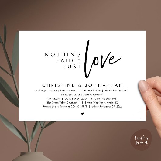 Invitation Nothing Fancy, Just Love, Modern Wedding Reception