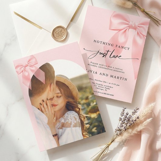 Invitation Nothing Fancy Just Love Pink Bow Photo Wedding