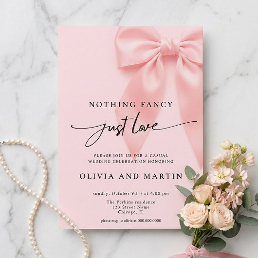 Invitation Nothing Fancy Just Love Pink Bow Wedding