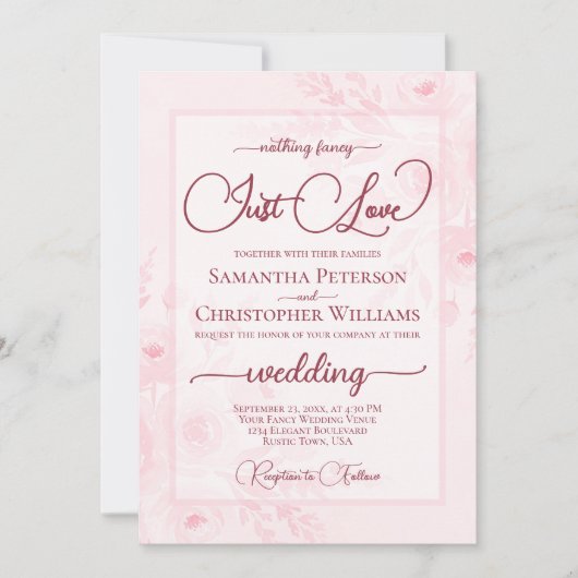 Invitation Nothing Fancy Just Love Pink Peonies Boho Wedding (Devant)