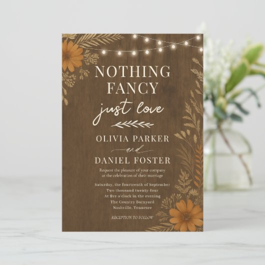 Invitation Nothing Fancy Just Love Rustic Boho Wedding (Debout devant)