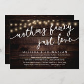 Invitation Nothing Fancy, Just Love, Rustic Wedding Reception (Devant / Derrière)