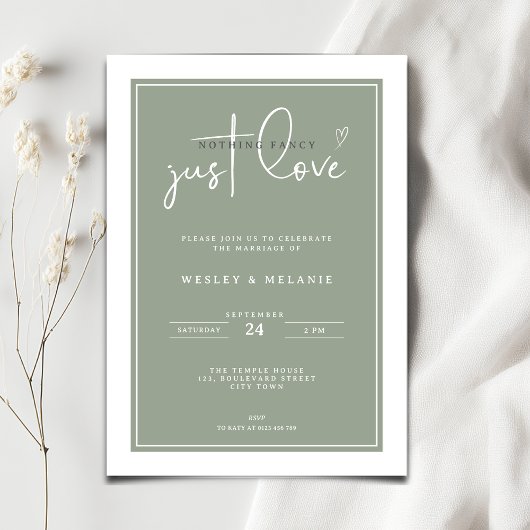 Invitation Nothing Fancy Just Love Sage Green Elegant Wedding