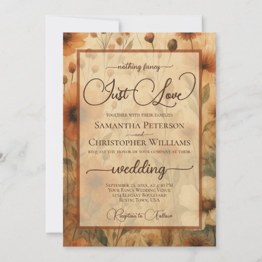 Invitation Nothing Fancy Just Love Sienna Boho Floral Wedding (Devant)