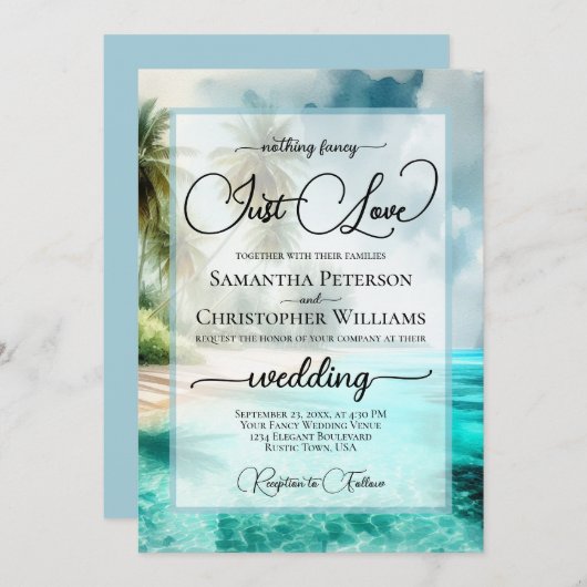 Invitation Nothing Fancy Just Love Tropical Beach Wedding (Devant / Derrière)