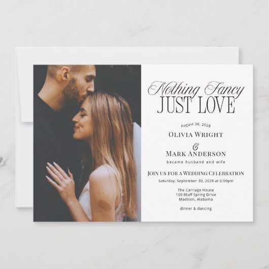 Invitation Nothing Fancy Just Love Wedding Reception (Devant)
