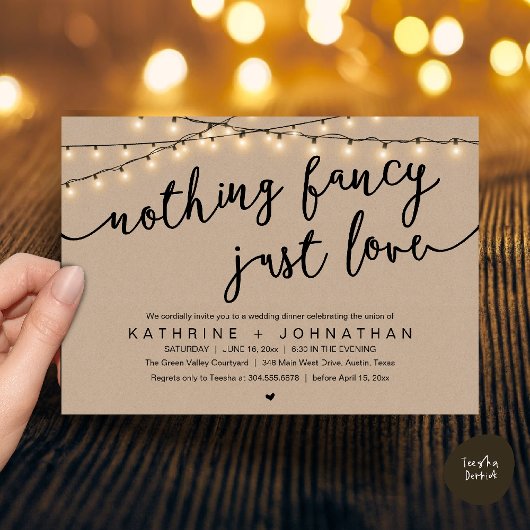 Invitation Nothing Fancy, Just Love, Wedding Reception Dinner