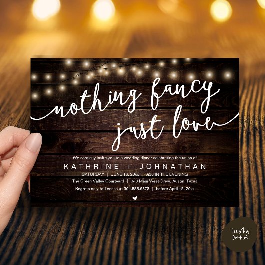 Invitation Nothing Fancy, Just Love, Wedding Reception Dinner