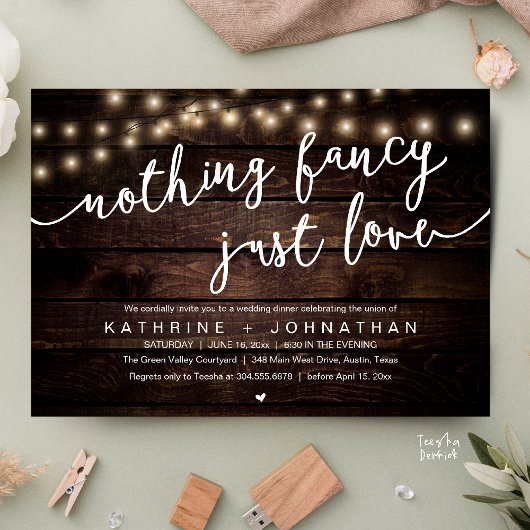 Invitation Nothing Fancy, Just Love, Wedding Reception Dinner