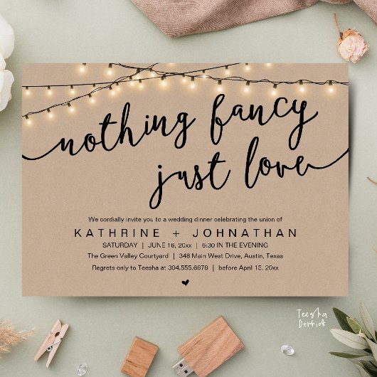 Invitation Nothing Fancy, Just Love, Wedding Reception Dinner