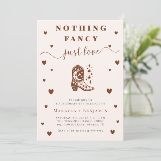 Invitation Nothing Fancy Just Love Western Rustic Wedding (Debout devant)