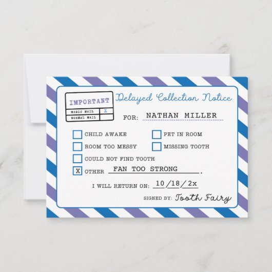 Invitation Notification de retard de la fée des dents (Devant)