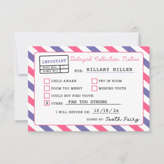 Invitation Notification de retard de la fée des dents (Devant)