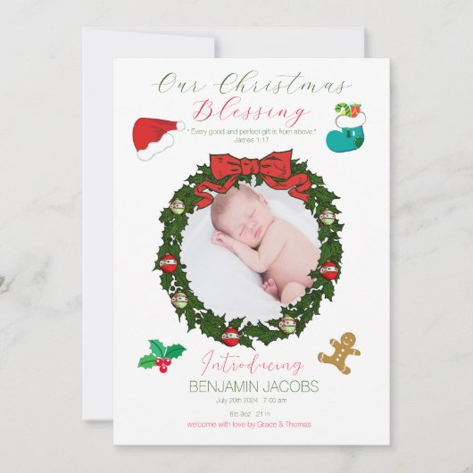 Invitation Notre annonce de bébé pour la bénédiction de Noël (Devant)
