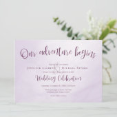 Invitation Notre aventure commence calligraphie plum mariage (Debout devant)