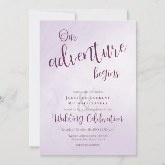 Invitation Notre aventure commence calligraphie plum mariage (Devant)