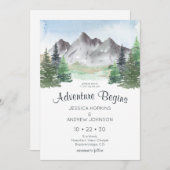 Invitation Notre aventure commence Mountain Watercolor Mariag (Devant / Derrière)