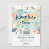 Invitation Notre aventure commence World Map Baby shower garç (Devant)