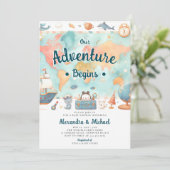 Invitation Notre aventure commence World Map Baby shower garç (Debout devant)