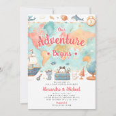 Invitation Notre aventure commence World Map Girl Baby shower (Devant)