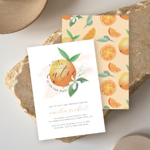 Invitation Notre Baby shower orange d'aquarelle Little Cutie