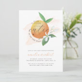 Invitation Notre Baby shower orange d'aquarelle Little Cutie (Debout devant)
