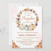 Invitation Notre Baby shower Orange Floral Or Petit Citrouill (Devant)