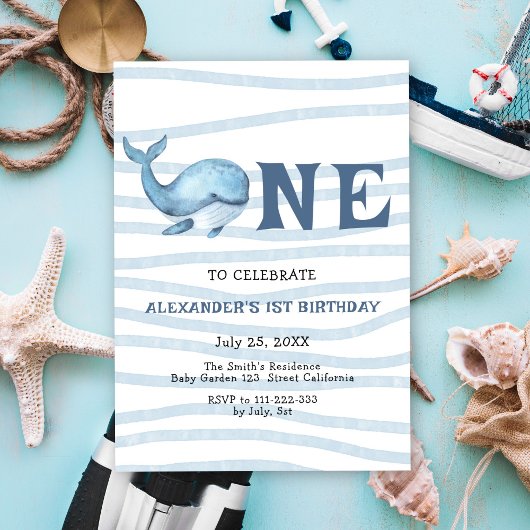 Invitation Notre Bébé Baleine 1er Anniversaire sous la mer