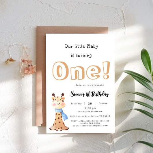 Invitation Notre bébé devient une girafe mignonne 1er anniver