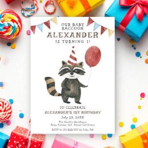 Invitation Notre bébé raton laveur 1er anniversaire