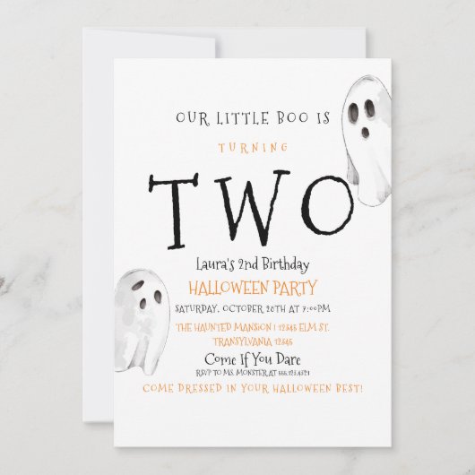 Invitation Notre Boo est deux, mignonne Ghost Halloween Invit (Devant)