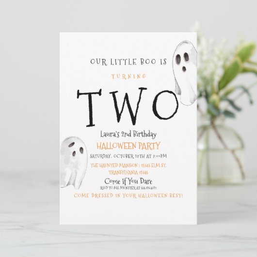 Invitation Notre Boo est deux, mignonne Ghost Halloween Invit (Debout devant)
