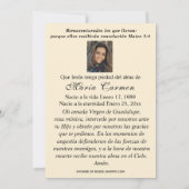 Invitation Notre-Dame de Guadalupe Prière funéraire espagnole (Dos)