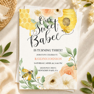 Invitation Notre Douce Bébé Abeille Anniversaire   Fête de l'