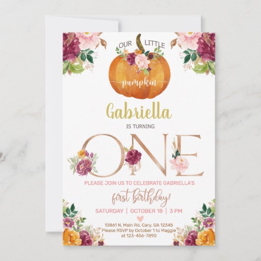 Invitation Notre doux petit citrouille 1er premier anniversai (Devant)