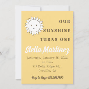 Invitation Notre Fille Ensoleillée Kawaii Fête son 1er Annive