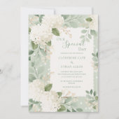 Invitation Notre Jour Spécial Mariage Blanc Hydrangeas Vintag (Devant)