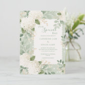 Invitation Notre Jour Spécial Mariage Blanc Hydrangeas Vintag (Debout devant)