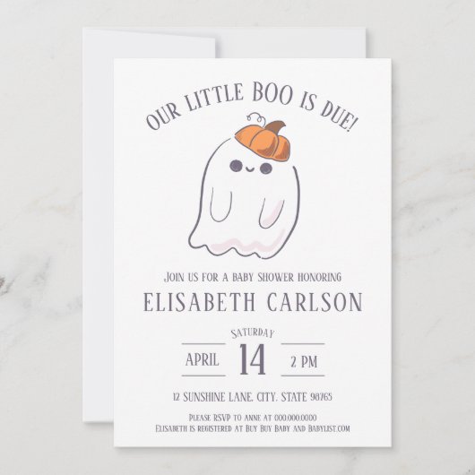 Invitation Notre Little Boo est attendu Ghost Baby shower inv (Devant)