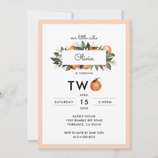 Invitation Notre Little Cutie Deuxième fête d'anniversaire (Devant)