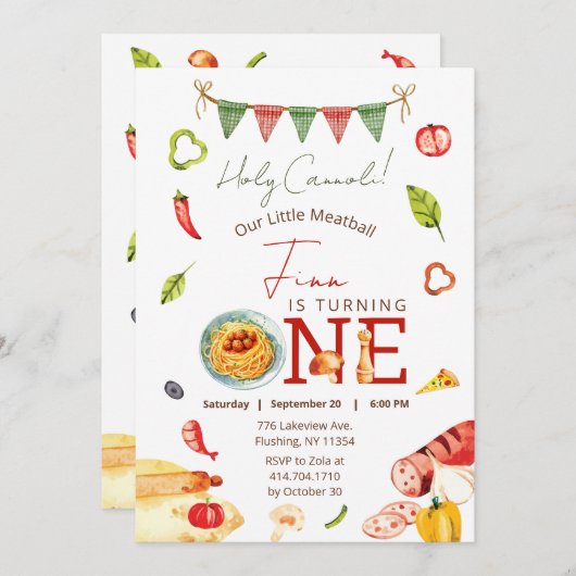 Invitation Notre Little Meatball 1er anniversaire (Devant / Derrière)