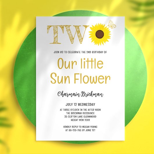 Invitation Notre Little Sun Flower 2e fête d'anniversaire