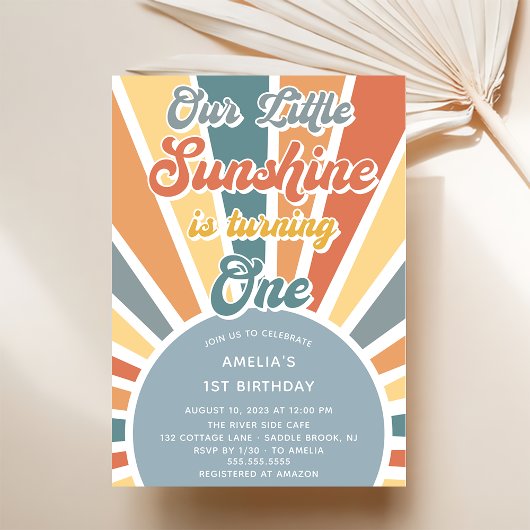 Invitation Notre Little Sunshine 1er Anniversaire Rainbow Par