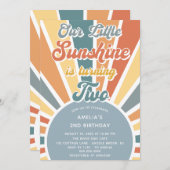 Invitation Notre Little Sunshine 2e anniversaire Rainbow Part (Devant / Derrière)