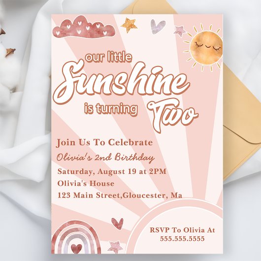 Invitation Notre Little Sunshine 2e anniversaire Rainbow Part